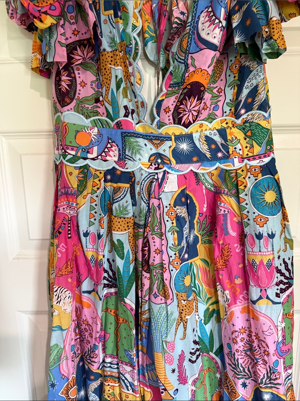 NWT! Vibrant Multicolor Floral-Print Midi Dress with Tie Back - Picture 6 of 7
